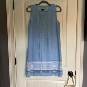 Talbots Women's Linen Button-Down Dress - Light Blue